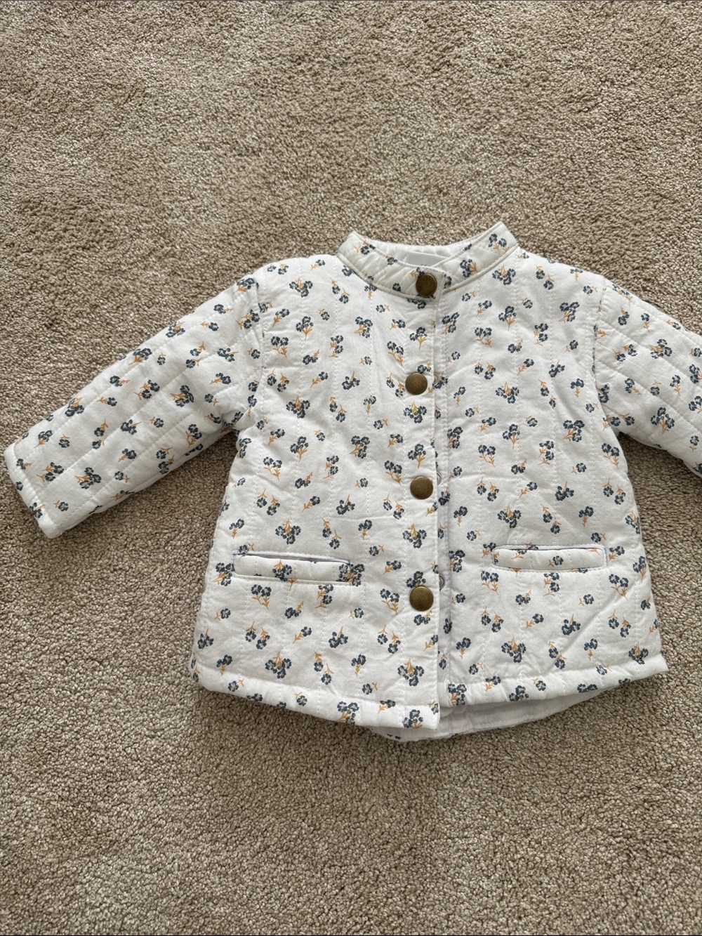 Quilted Floral-Print Kids Jacket in Cream